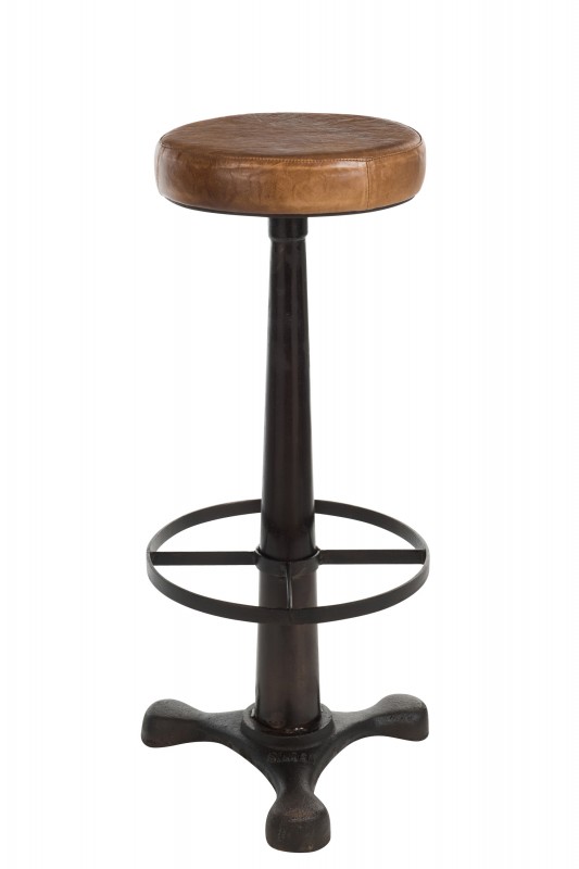 BAR STOOL BROWN METAL LEATHER    - CHAIRS, STOOLS